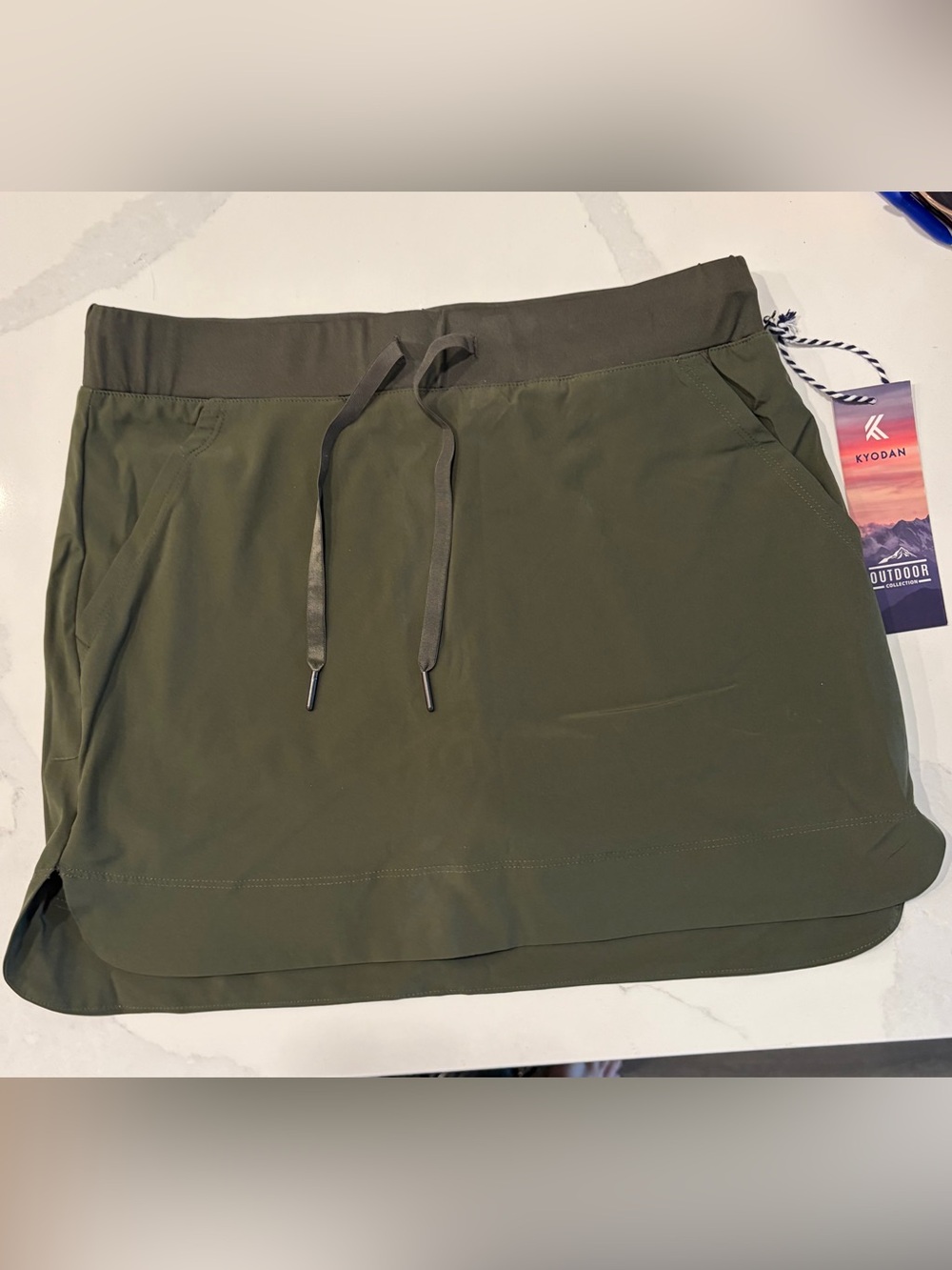 Kyodan Olive Green Athletic Drawstring Mini Skort